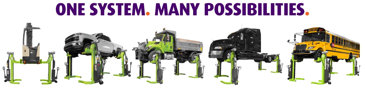 One System. Many Possibilities. - ARI-hetra ARI-hetra mobile column lifts supporting a forklift, pickup truck, dump truck, tractor and school bus